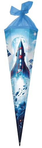 goldbuch 98 161 Schultüte 85 cm Weltraum Zuckertüte 6-eckig Geschenktüte mit Raumschiff-Motiv Geschenkverpackung aus Lackkarton Einschulungstüte mit gelbem Netzverschluss ca. 85 x 24 x 20 cm