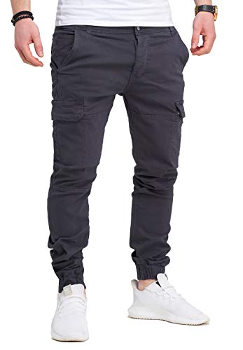 Rello & Reese Herren Cargohose Chino Jogger Jeans-Hose JN-3822 [Dunkelgrau, W32]