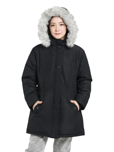 Image of SOLOCOTE Big Girls Parka Winter Coat – Kids Insulated Long Warm Jacket Water-Resistant Heavyweight with Faux Fur Hooded Black 10 Years