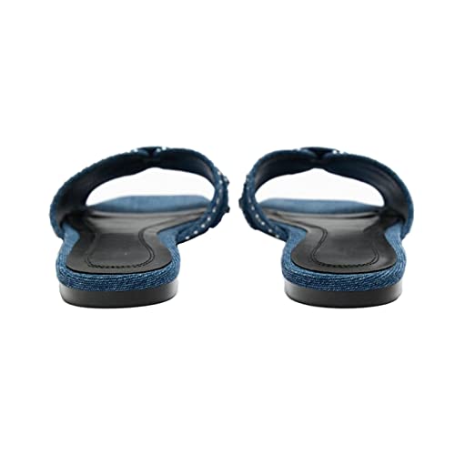 KCTRFSJ Women's Denim Cloth Studded Flat Slide Slippers Fashion Square Toe Non-Slip Open Toe Slip-On Beach Mule Sandals,Summer Comfort Backless Casual Wedding Walking Slide4