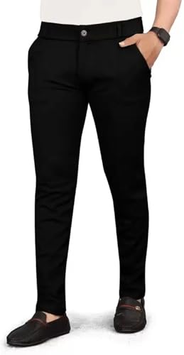 Image of Men's Slim Fit Formal Trousers with Mid-Rise Waist and Lycra Blend | Solid Pattern and Button Closure | Ideal for Office, Business, and Everyday Wear