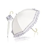 KIZAWA 日傘 長傘 フリル 深張り uvカット 100 遮光 晴雨兼用 完全遮光 レディース 5級撥水 軽量 遮熱 風に強い 暑さ対策 かわいい ラタン 持ち手 (【ダブルフリル】オフ×パープル)