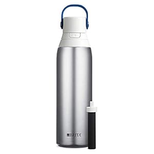 Brita Stainless Steel Premium Filtering Water Bottle, BPA-Free, Reusable, Insulated, Replaces 300 Plastic Water Bottles, Filter Lasts 2 Months or 40 Gallons, Includes 1 Filter, Stainless – 20 oz.