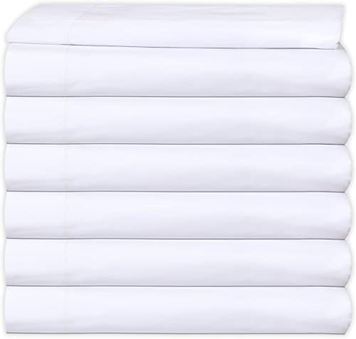 GOLD TEXTILES 6 Queen Bulk Flat Sheet (90 x110) Inches White T-200 Percale Hotel Linen Polycotton Flat Sheets - Top Sheet for Home Bedding, Hospital, Hotel, Easy Care (6, Queen Flat Sheet)
