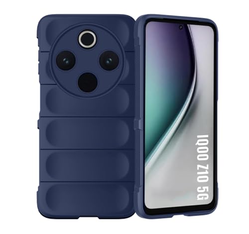 Image of Liquid Silicon Back Cover Case for iQOO Z10 5G / Vivo T4 5G Shockproof Military Grade Protection with Shockproof 10X Bumpers Micro-Fibre Cloth On Inner Side - Blue