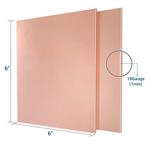 Image of 2 Pieces 99.9% Pure Copper Sheet, 6 inch x 6 inch,18 Gauge(1mm) Thickness, Film Attached Copper Plate, Great for Jewelry, Crafts, modelers