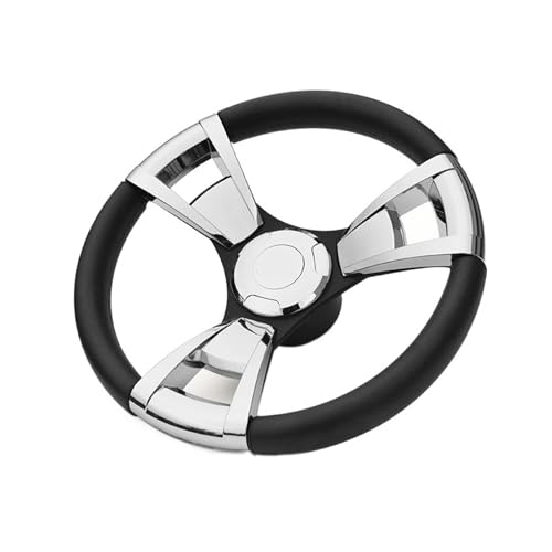 Ship steering wheel Genuine Marine Boat Steering Wheel 3 Spoke Comfortable PP Foam Grip Universal 3 4 Shaft Wheel Fit For Yacht Speed Boat Accessories Comfortable ( Color : Bright Silver , Size : 1 )