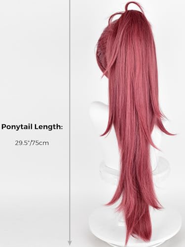Image of Half and Half Kyoko Cosplay Wig Red Pink Anime Ponytail Wigs with Bangs 29.5'' Long Dark Red Wigs for Women Halloween Party Daily