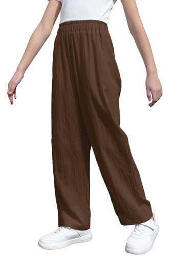 Image of SANGTREE Girls & Woman Wide Leg Pants Lightweight Casual Elastic High Waist Straight Leg Loose Trousers,4 Years - Woman 2XL