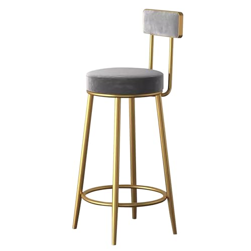 Tabourets hauts ronds LiChA avec dossier en velours et piètement doré chic