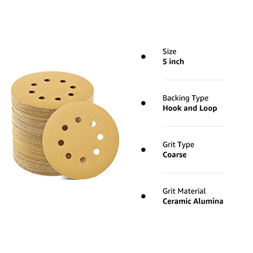 Lotfancy 5 Inch 8 Hole 80 Grit Sanding Discs, 100Pcs Random Orbital Sander Sandpaper, Hook And Loop Round Sand Paper #TOP6