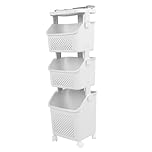 Laundry Hamper Basket, 2 or 3 Tier Rolling Laundry Sorter Open Front with Top Shelf and 4 Wheels Easy Mobility Stackable Bathroom Rolling Cart Organizer for Bathrooms Kitchens (3