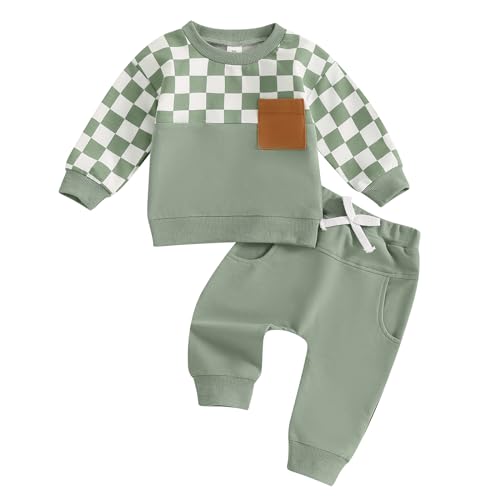 Image of Lucikamy Toddler Baby Boy Fall Outfits Long Sleeve Crew Neck Pullover Sweatshirt + Jogger Pants Set Infant Winter Clothes