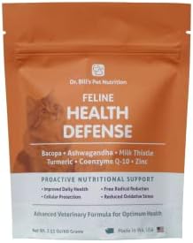 Dr. Bill’s Feline Health Defense | Pet Supplement | Antioxidants for Cats | Contains Bacopa, Ashwagandha, Milk Thistle, Turmeric, Coenzyme Q-10, and Zinc