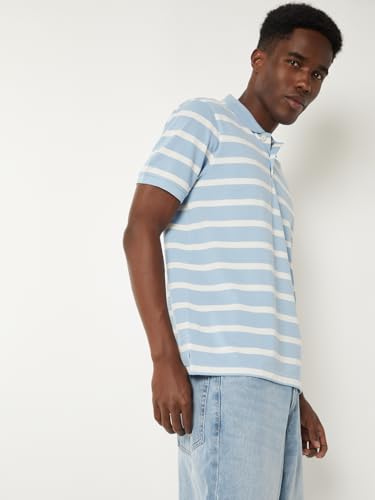 Image of Max Men's Half Sleeves Regular Fit Striped Polo T-Shirt