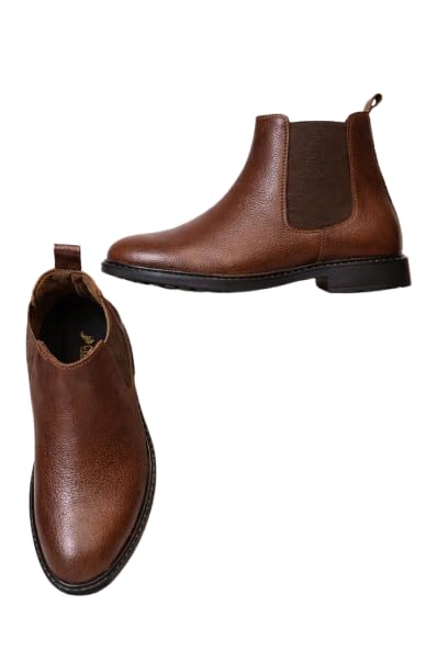Image of CRACHERS Men's Classic Black Leather Chelsea Boots | Formal & Casual Slip-On Ankle Boots with Elastic Side Panel and Pull Tab | Durable & Stylish Lightweight Boots for Men