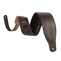 Ladder style adjustment ranges from 37" to 51". Best selling guitar strap. Levy's 3" dark brown top grain leather guitar strap with foam padding wrapped in dark brown garment leather. Handcrafted in Nova Scotia, Canada