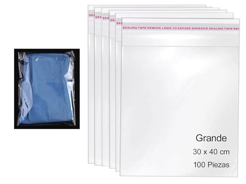 Bolsas celofán transparente, bolsas de plástico cierre autoadhesivas, bolsas autoadhesivas de embalaje para joyas, regalos y chuches. (30 x 40 cm (100 piezas))