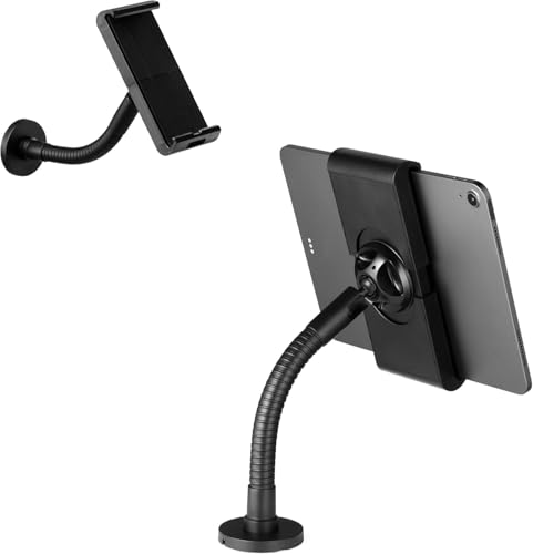 HEKOBAG Supporto da parete per tablet, girevole, per iPad, girevole a 360°, regolabile, da 10 a 45 cm, per tablet da 4 a 13 pollici, per lavoro, casa, cucina (nero