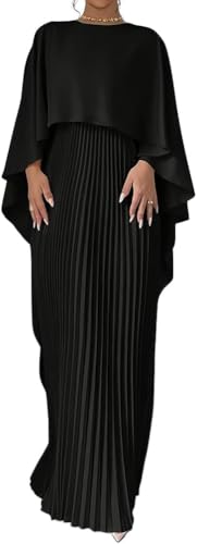 Suncadmious Moda para mujer Manga de murciélago suelta Elegante Maxi Vestidos largos Plisado Irregular Elegante Vestidos de noche de fiesta de color sólido (Negro,X l)