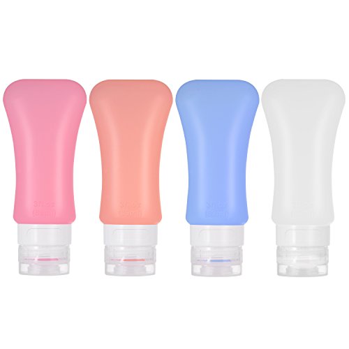 Cosmetic Travel Bottles Accessories Set by Ameauty- Squeezable Leakproof Refillable Bottles Protable Silicone Travel Containers - For Shampoo Conditioner Lotion Toiletries Soap - 3 OZ, Pack of 4
