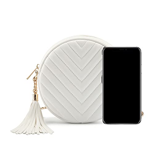 Ayliss Women Crossbody Shoulder Bag Circle Tassel Purse Clutch Evening Small Pu Leather Handbag Fashion Wallet With Chain (White #1) #TOP4
