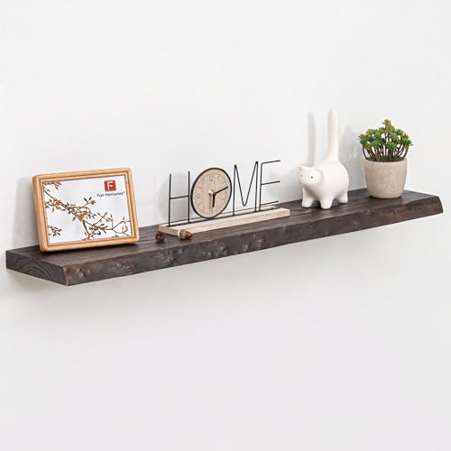 Fun Memories Floating Shelves for Wall Decor, Rustic Solid Elm Wood Live Edge Floating Shelves Wall Mounted, Heavy-Duty Shelf with Invisible Bracket for Living Room Kitchen, 42 Inch Set of 1, Walnut