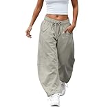 Pantalón Mujer acampanado Pantalón Cordón Cintura Elástica Bolsillos Largos Casual Pantalones Wide Leg Yoga Sport Relajación Diario Pantalones Flare Leisure Confort Urbano Moda Relax, caqui, M