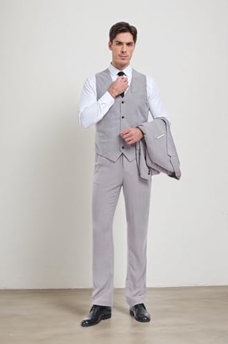 3 Piece Summer Linen Suits for Men Slim Fit Suit Set Men's Business Casual Solid Blazers Vest Pants Set for Wedding Party4