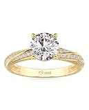 Damen Moissanit Ring Rundschliff Diamant Solitärring Klassisch Knoten Verlobungsring 925 Sterling Silber Ehering mit Stein Ewigkeitsring für Versprechnung Valentinstag Hochzeit (Gold, 54(17.3))
