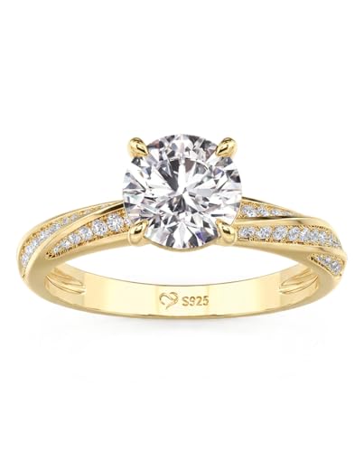 Damen Moissanit Ring Rundschliff Diamant Solitärring Klassisch Knoten Verlobungsring 925 Sterling Silber Ehering mit Stein Ewigkeitsring für Versprechnung Valentinstag Hochzeit (Gold, 54(17.3))