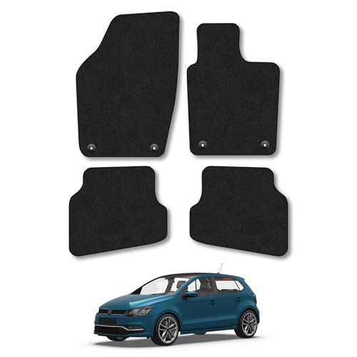 VW Polo (2009-2017) Car Mats Accessories Tailored Fit Carpet Floor Mats Non Slip Black Trim Full Coverage Compatible Accessory Front Rear Set Anti Slip Granulated Backing Hand-Finished Clips