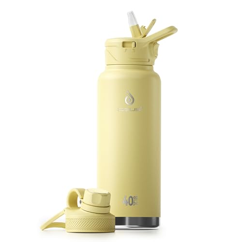 IDEUS Vacuum Insulated Water Bottle 1140ml/40oz, Leak-Proof Stainless Steel Water Bottle, Double Wall Flask, Metal Sports Canteen with 2 Lids