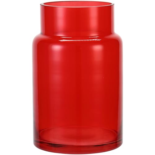 PORPAN Large Glass Vase, 9.2 Inch Flower Vase, Glass Flower Vase for Bouquet, Red Tall Vases, Large Vases for Home, Wide Mouth Vase for Flowers, Wedding, Living Room, Office Decor by PORPAN - Used condition - US$17.14