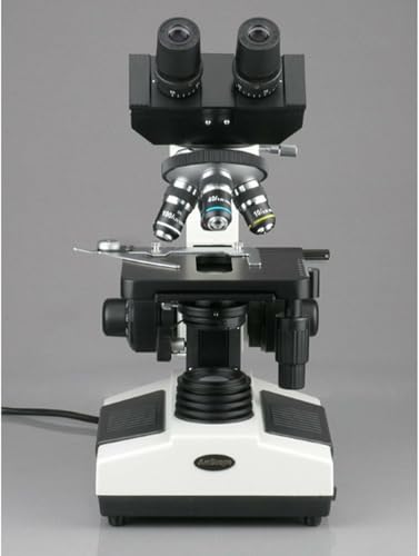 Image of AmScope B390C Compound Binocular Microscope, 40X-2500X Magnification, Brightfield, Halogen Illumination, Abbe Condenser, Double-Layer Mechanical Stage, Sliding Head