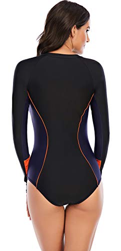 Maiô feminino Runtlly Rash Guard, manga comprida, com proteção solar FPS 50+, zíper e estampa floral