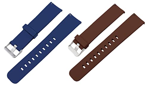 Image of ACM Pack of 2 Watch Strap Silicone Belt 22mm compatible with Beatxp Unbound Neo Smartwatch Casual Classic Band (Blue /Brown)