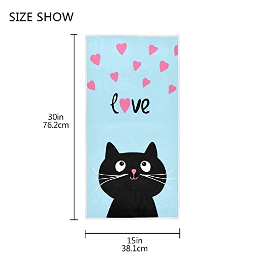 Cooldeer Love Cat Blue Towels Cotton Hand Towels, 30" X 15" Inch Cartoon Animals Washcloth Super Soft & Absorbent Lightweight Polyester Bath Towels For Home Bathroom Hotel Gym Swim Spa Pool #TOP2