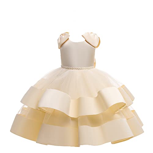 Vestido de boda para niñas con cuentas de flores en champán
