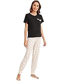 DIDK Women's Pajama Set Casual Short Sleeve Top and Pants Sleepwear Pizza Black Large