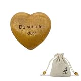 Andiker Herz Handschmeichler aus Holz mit Spruch DU SCHAFFST DAS, Geschenke Glücksbringer mit Geschenk-Verpackung Holzherzen Deko für Freunde Familien Arbeitsuchender (Du schattst das)