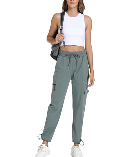 Image of Women's Joggers with Pockets, Hiking Cargo Water Resistant Lightweight Pants for Women Workout Athletic Travel Camping