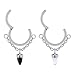Oyaface 2 PCS 16G(1.2mm) Silvertone Surgical Steel Septum Noserings Clicker with Stone Dangle Nose Piercings Black White Stone