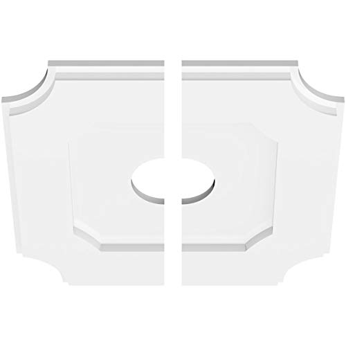 Image of Ekena Millwork CMP14LE2-03000 Locke Architectural Grade PVC Contemporary, Two Piece Urethane Ceiling Medallions 14 inchOD x 3 inchID x 8 1 /4 inchC x 1 inchP