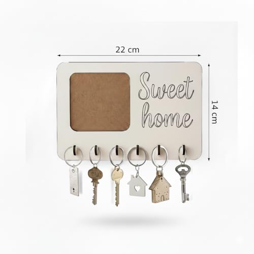 Miniatura 4 de Monidecor Colgador De Llaves Madera Con Marco De Fotos 6 Ganchos, Llavero De Pared Para Colgar Llaves Sin Tacos Colocar Llaves Colgador De Llaves Personalizado Marco