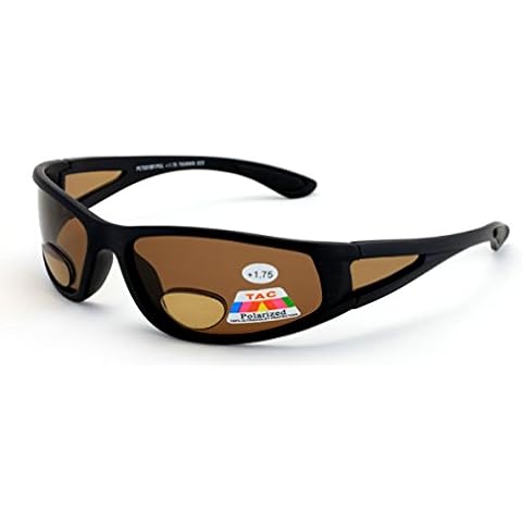 Vision World Eyewear Mens Polarized fly fishing sunglasses with magnification bifocal lens readers (Black/Brown Lens, +2.00 Bifocal) Cover