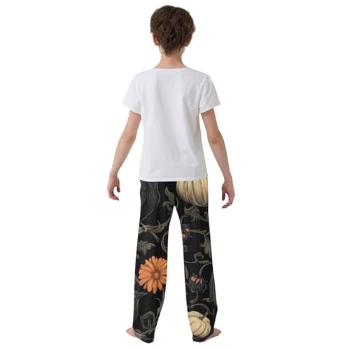 Halloween Crow Pumpkin Boys Long Pants Soft Trousers Elastic Waist Kids Lounge Bottoms with Pockets S-XL3