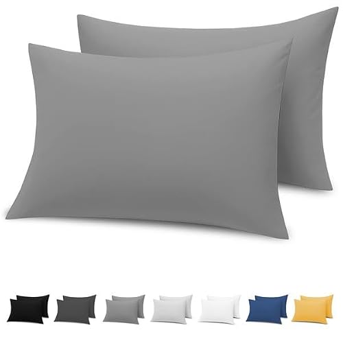 Image of Lazzaro Pillow Cases 2 Pack - Brushed Microfiber Pillowcases - Ultrasoft Hypoallergenic Pillowcases 2 Pack With Envelope Closure - Non Iron Breathable Grey Pillow Covers (50 x 75 cm)