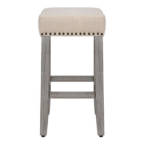 Wo Home Furniture Counter Height Bar Stool 24" Backless Saddle Seat Barstool W Antique Gray Legs (Beige) #TOP3