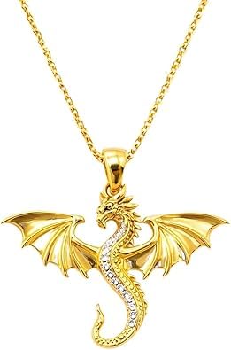 Zeraph Animal Pendant Necklace Collection – Wildlife, Sea & Mythical Inspired Charm Jewelry, Nature & Pet Lover Symbolic Necklace, Boho Vintage Gift for Women Men (Dragon)